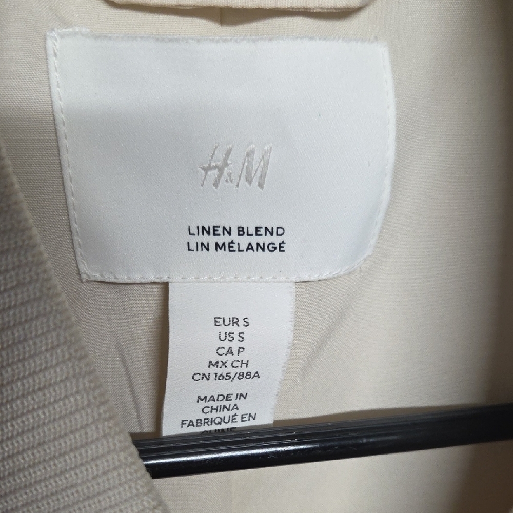 H&M Linen Blend Womens Cropped Bomber Jacket              Size S NEW - Picture 4 of 5